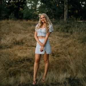 Blue floral matching skirt and shirt set
